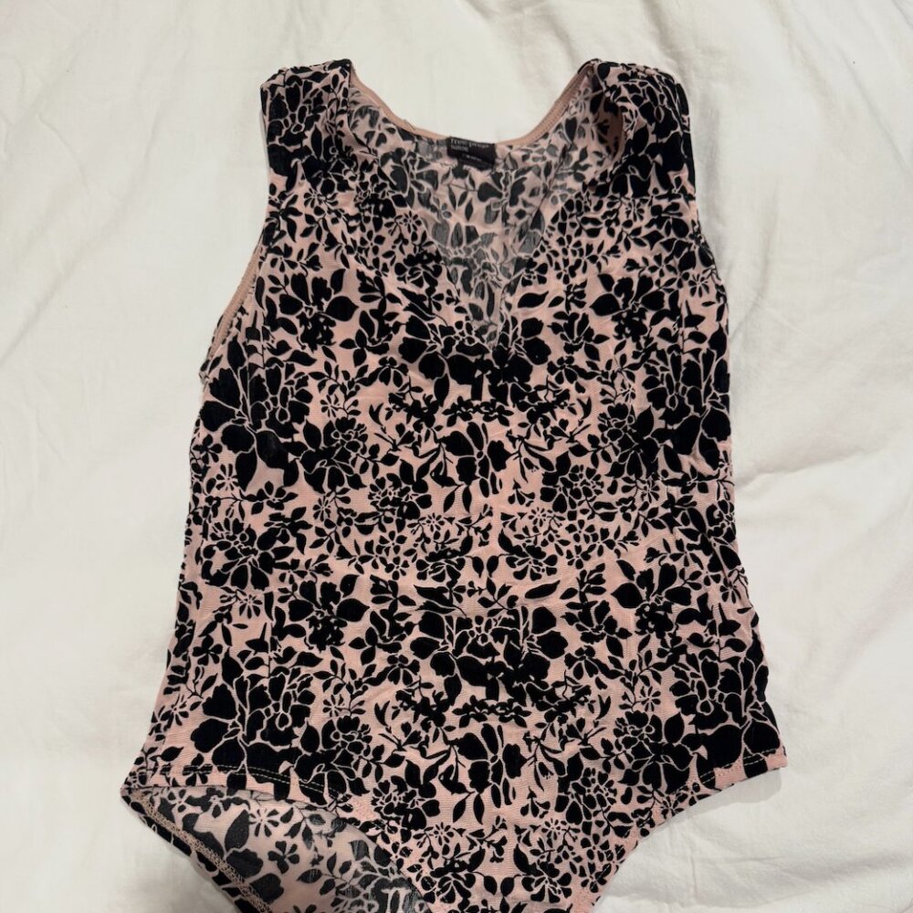 Sheer Bodysuit with black velvet appliques